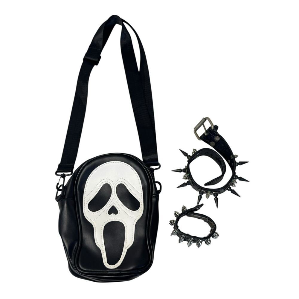SCREAM Ghost Face Crossbody Purse Spiked Choker Bracelet Goth Rave Punk Cosplay